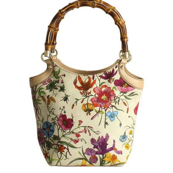 Gucci Handbags - Gucci 140203 Small Flora Bamboo Top Tote Bag195226